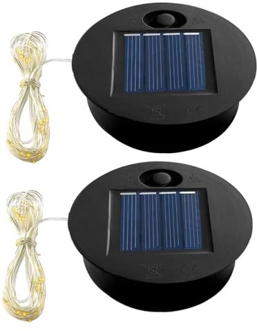 Lotnery 2 Pack Solar Light Replacement Top with 7cm Round Battery Box & LED String Lights for Outdoor Garden Lanterns, Watering Can, and DIY Decor