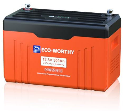 ECO-WORTHY 12.8V 300AH LiFePO4 Battery with Bluetooth & SOC LEDs, Bulit-in 200A BMS, Low-Temp Protection, 15000+ Deep Cycles, 3840Wh Energy for Off-Grid, RV, Solar Power System, HomeBackup