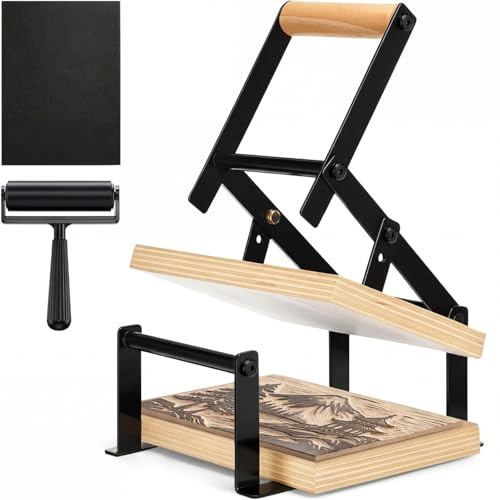 Lanties Máquina de prensa de palanca de mano Linocut con rodillos y almohadillas de fieltro para cortes de lino, impresión de corte, bloques de linóleo, kit de herramientas de impresión para máquina