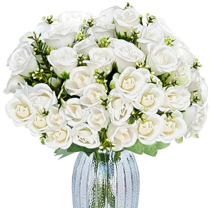 TurelinnG 3 Bündel mit Künstlichen Blumen, Künstliche Rosenstrauß enthält 45 Blütenköpfe,Kunstblumen wie echt Geeignet für Hochzeiten, Wohnzimmer und Tischdekorationen, Weiß