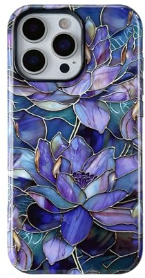 QLTYPRI Flower Case for iPhone 15 Pro Max, Aesthetic Cute Floral Phone Case for Girls Women, Protective Hybrid 2-Layer Hard Shell Silicone Cover Durable Shockproof Phone Cover - Purple Lotus