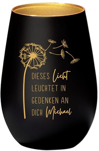 Trauergeschenk Trauerkerze personalisiert Windlicht aus Glas Trauer Geschenk für Hinterbliebene Trauerlicht mit Gravur Gedenkkerze für Verstorbene (Schwarz)
