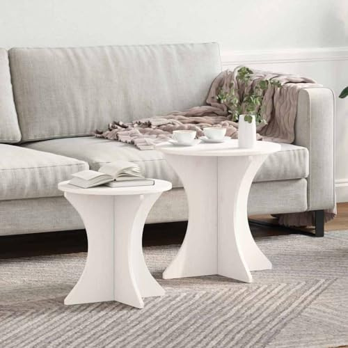 Owoxanthellate Couchtisch-Set 2er Weiß 46x46x47 cm Kiefer Landhaus Beistelltisch Sofatisch Wohnzimmer
