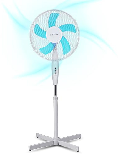 Belaco 16 Inch Pedestal Fan with Oscillation, Adjustable Height, Quiet Powerful Cooling Airflow, 45W (White & Blue)