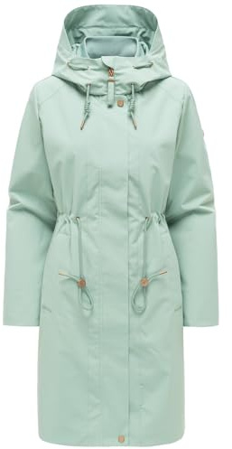 MARIKOO Damen Parka (S-3XL) mit Kapuze, verstellbarem Taillenzug und Eingrifftaschen mit Blende - N136 - SmokeyMint Größe 3XL - Gr.3XL
