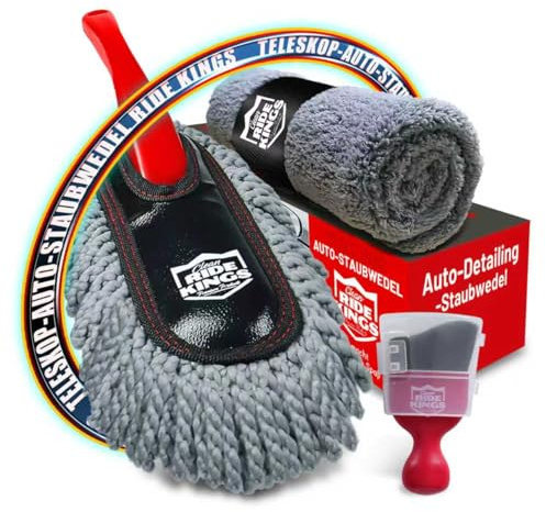 Clean RIDE KINGS Premium Products Autopflege, 3er Innen Rot | Waschbarer roter Mikrofaser-Wedel, Korallenfleece & rote Bürste für Lüftung. In Geschenkbox.