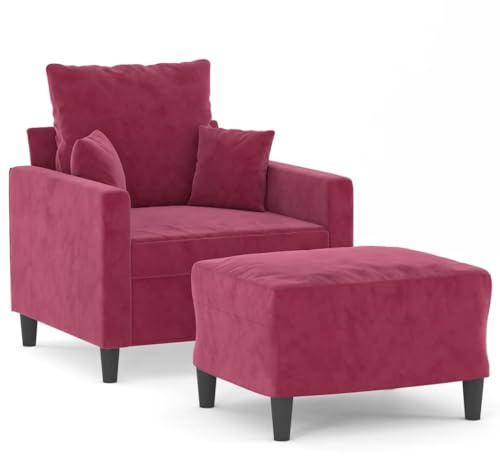 XHNIFBN Mini Sessel mit Hocker Weinrot 78 x 77 x 80 cm aus Samt Robustes Relax Sessel Set Modernes Design Wohnzimmer Gaming Couch Balkon Jugendzimmer Small Sofa