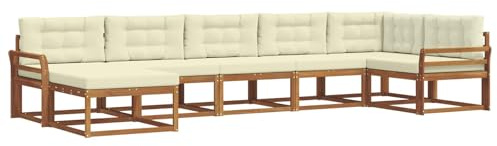 vidaXL Outdoor-Sofagarnitur mit Kissen 7 pcs Natur und Creme, Modernes Akazienholz Outdoor-Sofaset, langlebige Gartenmöbel, Flexible Anordnung für die Terrasse, Bequeme Lounge im Hinterhof