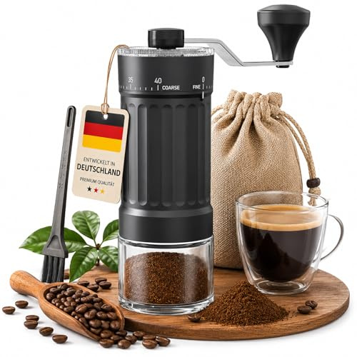 Kaffeemühle Manuell, Handmühle mit 40 Mahlstufen, Keramik Kegelmahlwerk Kaffeemühle für Espresso French Press, 30g portable Kaffeemühle für Reisen Camping Zuhause