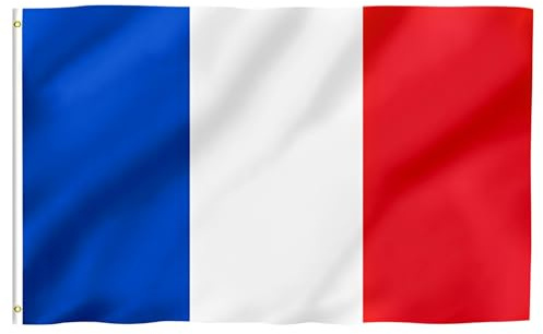 Drapeau français 90 x 150 cm en polyester, tricolore bleu, blanc et rouge, avec œillets métalliques, pour l'extérieur et l'intérieur, idéal pour les événements sportifs et les fêtes patriotiques