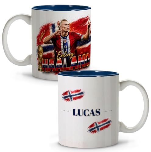 Haaland Tasse Fußball WM 2026 Frühstück Becher Geschenk Vatertag Kinder Trainer spülmaschinenfest 330 ml