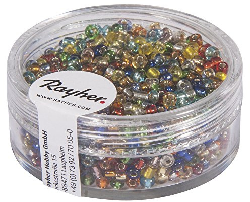 Rayher 1406449 Rocailles, 2 mm ø, mit Silbereinzug, gemischt, nicht waschbar