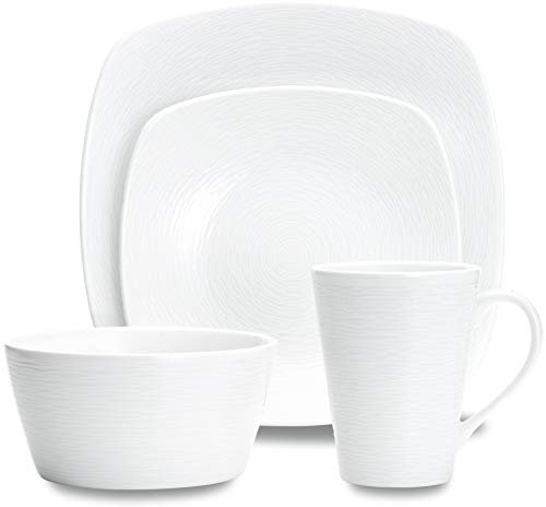 Noritake 4-Piece Square White on White Place Setting, Swirl