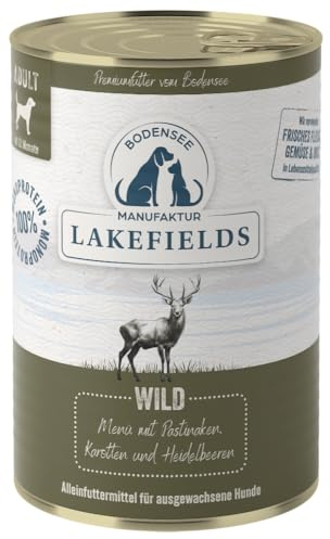 Lakefields Premium Hundefutter Nass | Wild 59% | 400g | Getreidefreies Nassfutter für Hunde | Natürliche Zutaten in Lebensmittelqualität | Karotten, Kartoffeln & Heidelbeeren | Schonend gegart