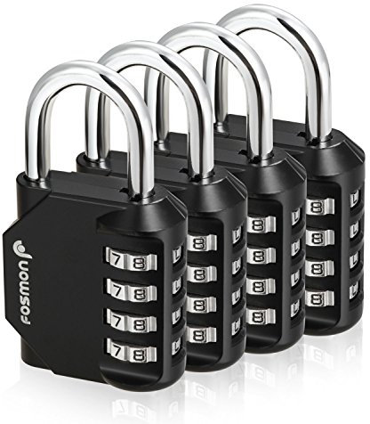 Fosmon Cadenas Code 4 Chiffres, Cadenas En U de Sécurité, pour : Cadenas Vélo, Cadenas Vestiaire, Voyage, Casier, Bagage, Clôture, Armoire – Cadenas Antivol – Lot de 4 Noir
