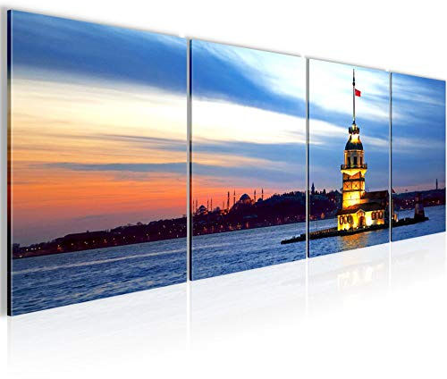 Runa Art Bilder Set 4 Teilig Istanbul Türkei Wandbilder XXL Wohnzimmer Schlafzimmer 160 x 50 cm Blau Modern 604146a