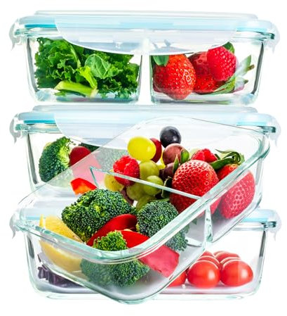 Homiu Glass Food Containers with Lids | Airtight Meal Prep Containers | 3 Pack | BPA Free & Leak Proof | Reusable Microwave, Freezer, Oven Safe Lunch Box