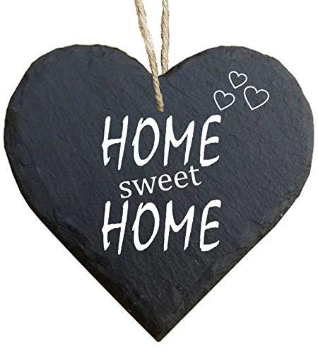 Herz Schieferherz Schiefer Schieferschild 10 x 10 cm Home Sweet Home schwarz Dekoschild Wandschild Schild Stein Zuhause Haus Einweihung Wohnung