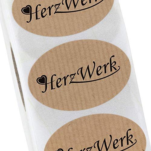 1000 Stück Etiketten Aufkleber NATURAL braun mit Druck individuell 6 x 4 cm oval