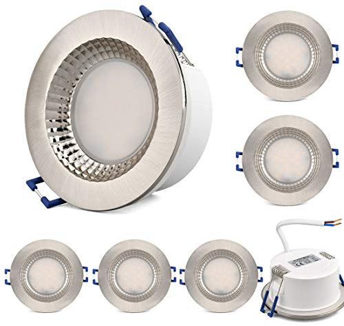 KYOTECH LED Einbaustrahler Ultra Flach IP65 Badeinbaustrahler 6W 230V 500LM Warmweiss 3000K,Feuchtraum Dusche Einbauspot Wasserdicht LED Einbauleuchte Bad Deckenspot Nickel gebürstet 6er Set