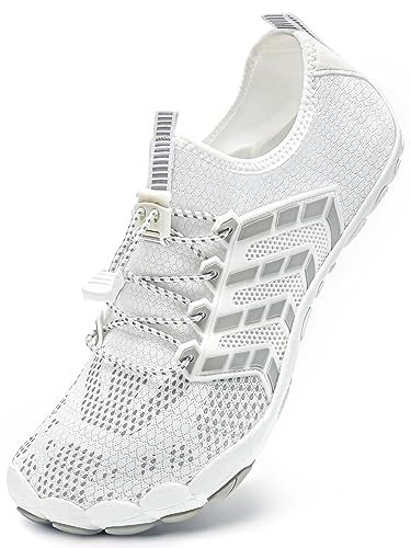 Mabove Herren Damen Barfussschuhe Badeschuhe Strandschuhe Schwimmschuhe Wasserschuhe Aquaschuhe für Wassersport Outdoor Fitnessschuhe Trekking(Weiß Grau 3015,38 EU)