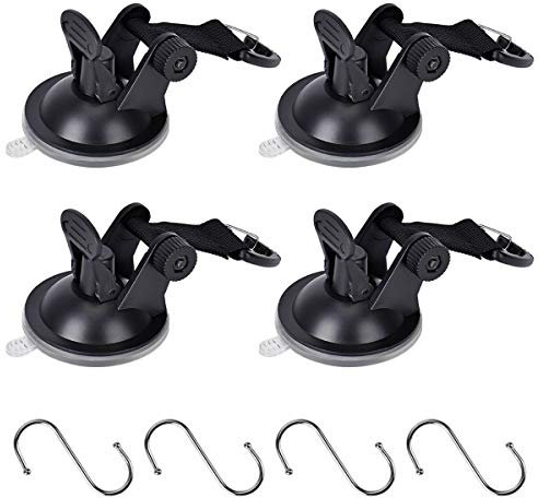 Wuudi 4 Saugnapf mit 4 Haken, Starke Saughaken für Camping, Wohnmobil, Haushalt, Werkstatt,Halterung Gepäck Planen Zelte Auto Spanner (4er Set)