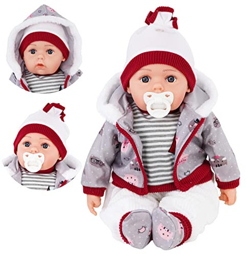Bibi Doll - 20 Lifelike Large Size Soft Bodied Baby Doll Girls Boys Toy With Dummy & Sounds (Grey)