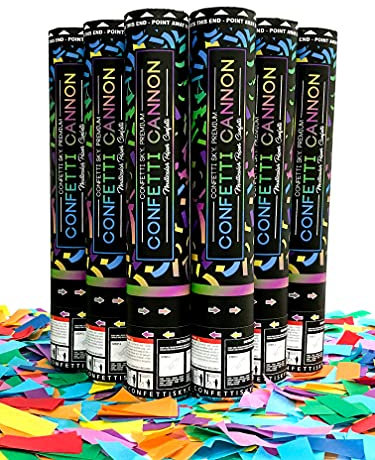Confetti Sky Konfetti-Kanonen, 30,5 cm, mehrfarbig, für Hochzeitsfeier, Geburtstagsfeier, Streiche, Abschlussfeier, Heiligabend und Neujahrsfeier, 6 Stück