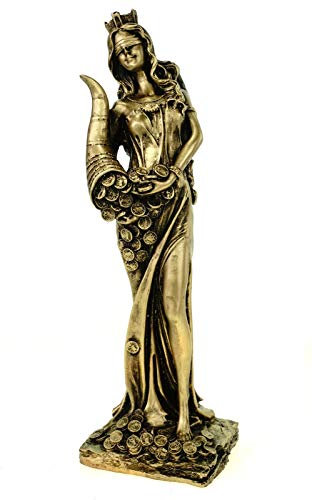 Kremers Schatzkiste Alabaster Figur Fortuna mit Füllhorn Göttin des Glücks Skulptur 29 cm goldfarben Glück Glückspiel