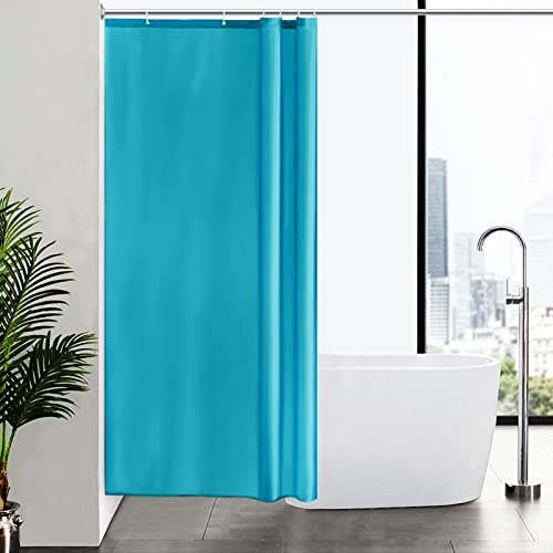 Furlinic Rideau de Douche Tissu Lavable en Machine Anti Moisissure Petit Rideau de Bain Imperméable Turquoise en Polyester avec 6 Crochets 100x200cm
