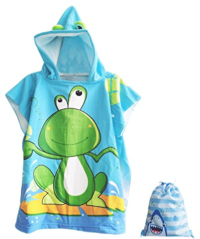 Spldsun Toalla con Capucha, Piscina Toalla de PonchoAños, Apto para la Ducha, la Piscina y el baño (Verde)