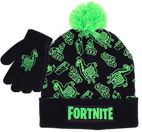 FORTNITE Jungen Winter Beanie Mütze und Schneehandschuhe für Jungen 2-teiliges Set