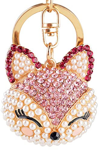 Shining crown süßer Fuchs Strass Schlüsselanhänger für Frauen funkelnde Legierung Taschen-Geldbörsen-Dekorationsanhänger Charm-Auto-Schlüsselanhänger süßes Taschenzubehör (Pink)