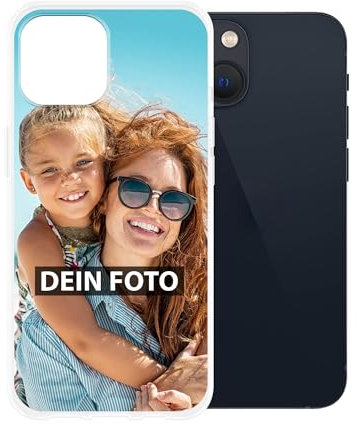 Personalisierte Handyhülle für Apple iPhone - Individuell selbst gestalten mit Foto und Text - Transparente Hülle aus Silikon 13 Mini