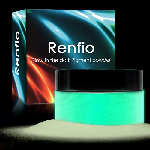 Renfio 100 g Glow in The Dark Pigment Powder, pigmento luminoso in resina a polvere, colorante fluorescente per resina epossidica, melma, vernice acrilica, unghie, arte - da bianco a menta