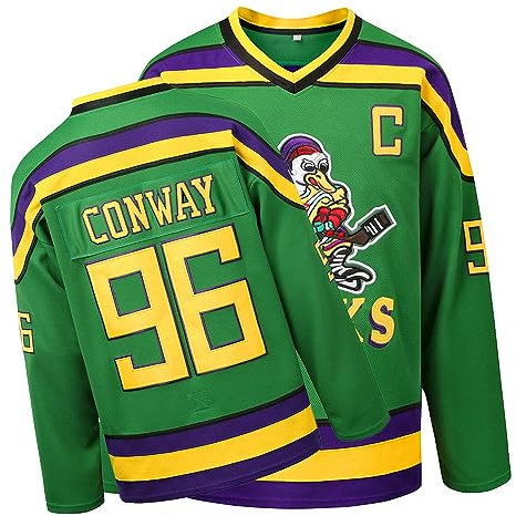 Mighty Ducks Jersey, 96 Conway Jersey, 99 Banks Jersey, Movie Ice Hockey Jersey, Broidery Letters and Numbers Green/White/Black, Grün 96, XX-Large