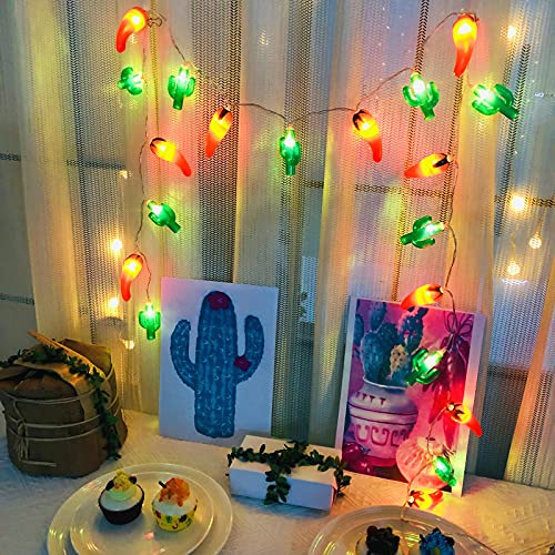 Riaxuebiy Red Chili String Light 3M 20 LEDs Pepper Cactus Fairy Lights USB Powered for Bedroom Wedding Party Christmas Festival Tree Decoration(USB+Remote-8 Modes, Chilli+Cactus)
