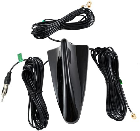 Vecys Antenne de Voiture Shark Fin FM/AM DAB+ GPS Antenne Radio de Voiture Amplificateur de Signal SMB Femelle à SMA Mâle à DIN Mâle 5m Câble RG174
