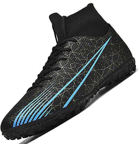 VLOOKST Fußballschuhe Herren High Top Trainingsschuhe Cleats Athletics Jugendliche Erwachsene Professionelle Fussballschuhe Outdoor Sport Football Schuhe Schwarz EU 37