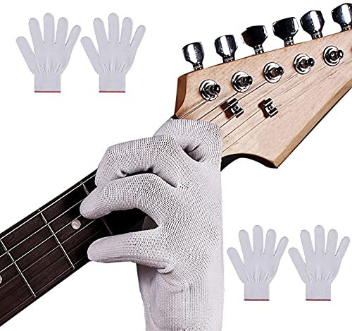 Minan 4 Stück Gitarrenhandschuhe für Damen und Herren, rutschfeste Gitarren Bass Handschuhe aus Nylon, Hand und Fingerspitzenschutz, Zubehör für Musikinstrumente (S/M/X/XL) Weiß