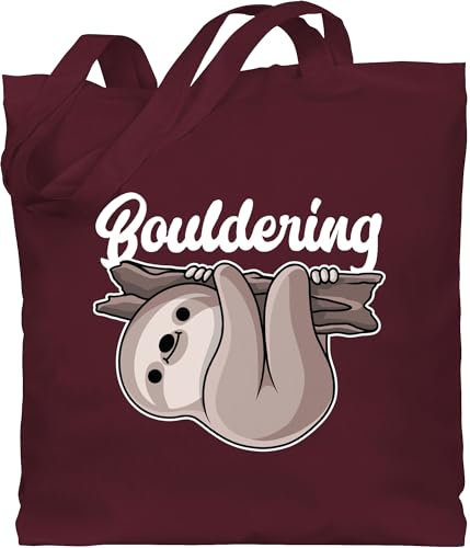 Shirtracer Baumwolltasche - Bouldering mit Faultier - weiß - Unisize - Bordeauxrot - sport klettern jutebeutel 25. geburtstag stofftasche einkaufstasche stoffbeutel