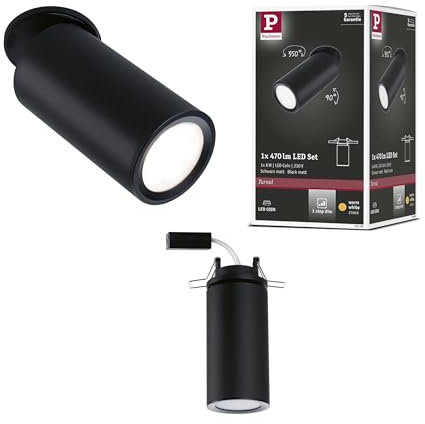 Paulmann 93088 LED Einbauleuchte Turnal rund 60mm 90° 470lm 3-Step-Dim rund incl. 1x6 Watt dimmbar Einbaustrahler Schwarz matt Metall 2700 K Coin