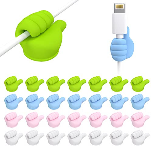 Kabelclips Kabelhalter 28 Stück, Kabel Management, Vielzwecke Kabelführung Kabel Organizer Set für Schreibtisch, Netzkabel, Ladekabeln, Audiokabel usw, Blau, Rosa, Grün, Weiß