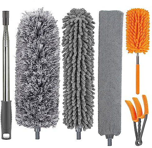 Dusters for Cleaning High Ceiling Fan, Newliton Microfiber Duster with Extension Pole 30-100 Long Handle for Ceiling Fans Blinds Cobweb Home, Orange