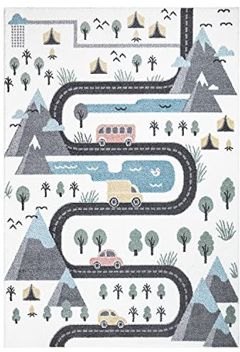 payé Teppich Kinderzimmer - Creme - 140x200cm - Straßenteppich Pastellfarben Spielteppich Kinderteppich Kurzflor Weich