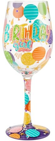 Enesco Designs by Lolita Birthday Girl Verre à vin artisanal peint à la main, 445 ml, multicolore