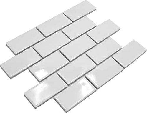 Mosaico bianco effetto muratura ceramica lucido rettangolare parete pavimento cucina bagno doccia