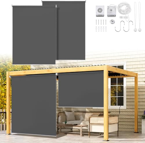 Ikodm Store extérieur Vertical 100 x 240 cm Protection Solaire, Brise-Vue, Imperméable, pour terrasse, Balcon, Gris, 2 pièces