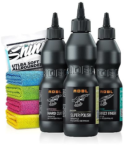 Autopolitur Set: Entfernt feine Kratzer und versiegelt den Lack - Für alle Lacke - Auto polieren, ADBL Politur + Mikrofasertücher | 8-teilig