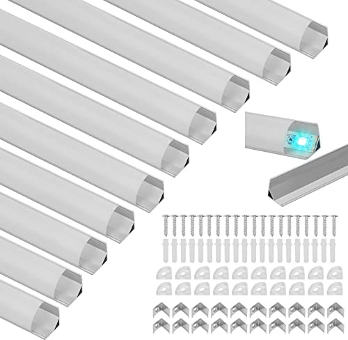 Izrielar LED Streifen Aluminium Profil Set - 10x 1m V-Form LED-Kanäle für 11mm LED-Band inkl. Milchig-weißer Abdeckung, Endkappen, Montageclips & Eckverbindern